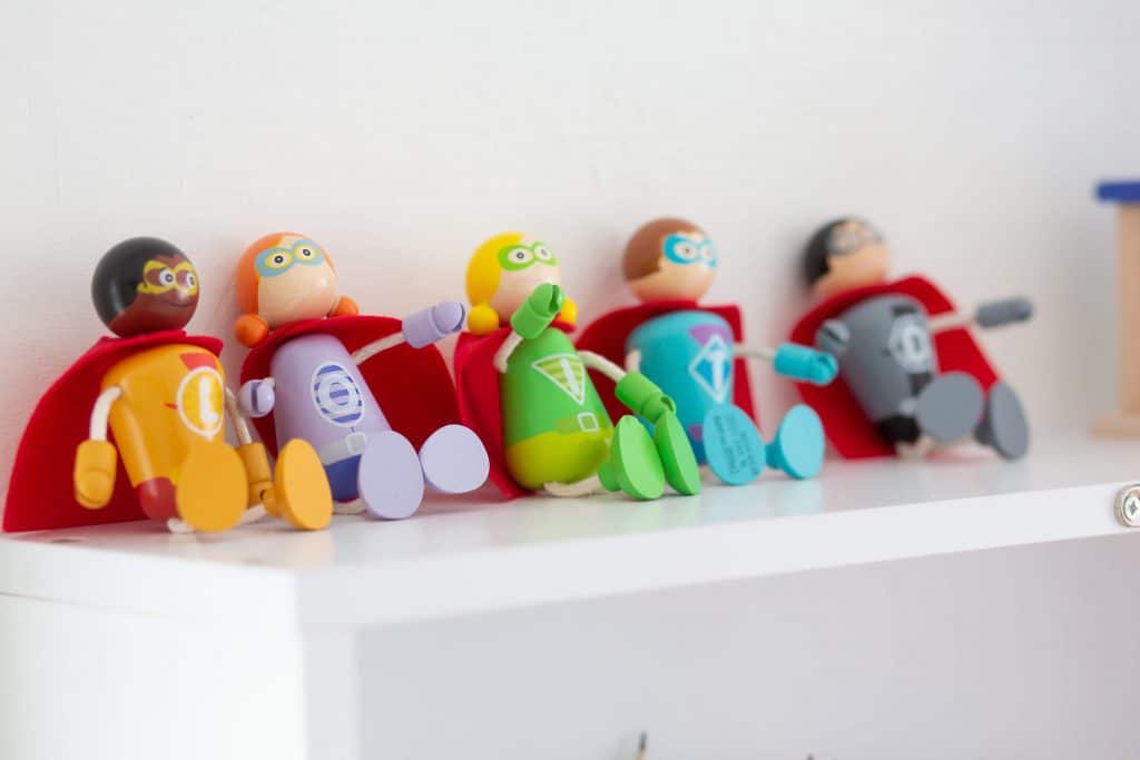 Toy Mascots of Super Kids Therapy on shelf